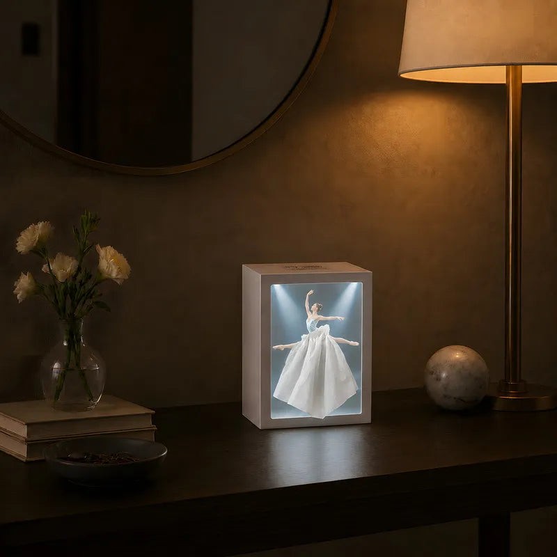 Decorative Tissue Box with Built-In Ambient Light - Fashion-Inspired Art Insert