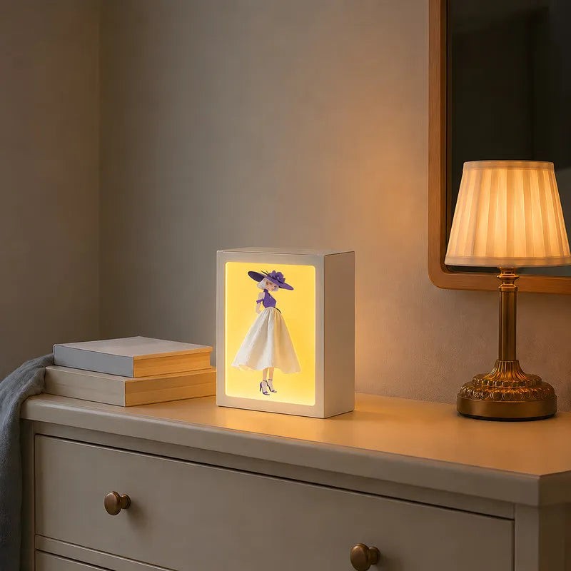 Decorative Tissue Box with Built-In Ambient Light - Fashion-Inspired Art Insert