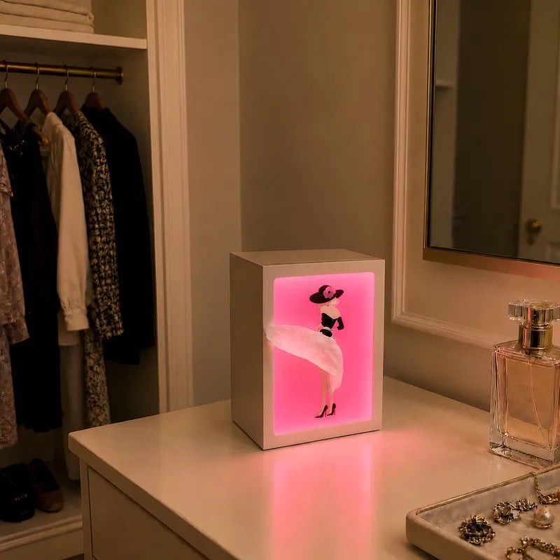 Decorative Tissue Box with Built-In Ambient Light - Fashion-Inspired Art Insert