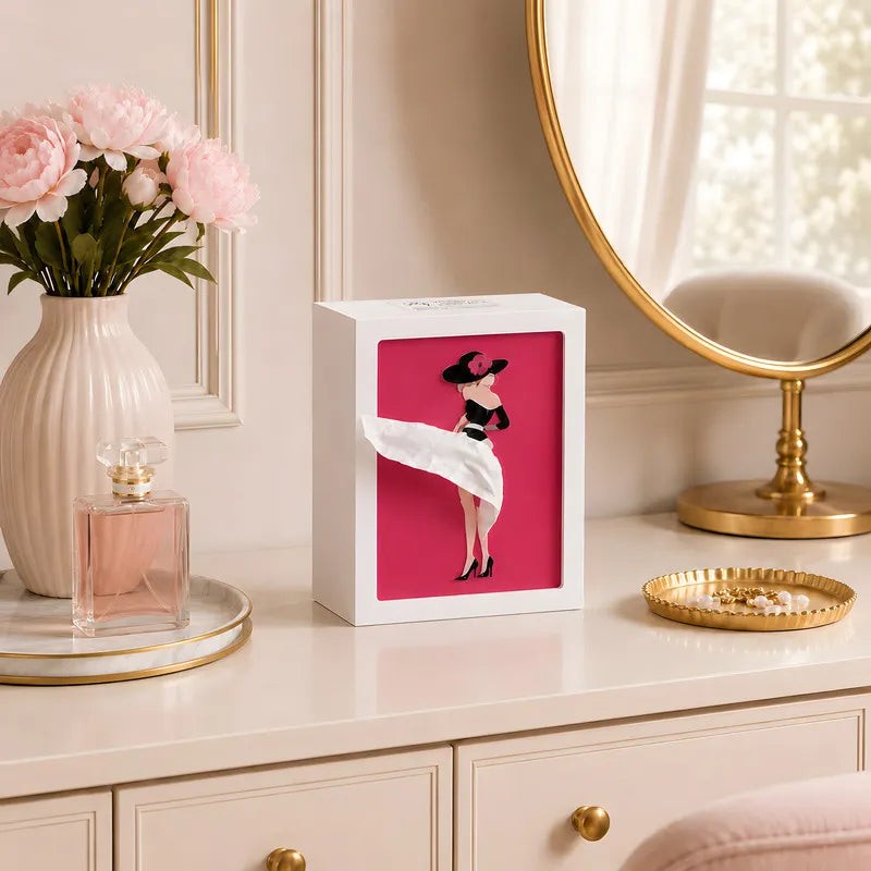 Decorative Tissue Box with Built-In Ambient Light - Fashion-Inspired Art Insert