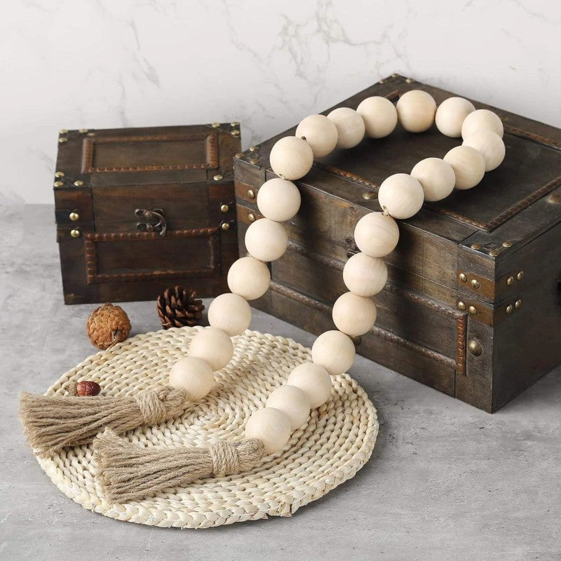 Decorative Wood Bead Garland with Tassels - Rustic Farmhouse Decor