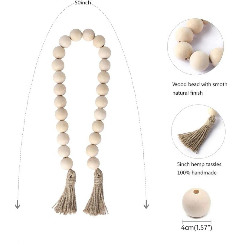 Decorative Wood Bead Garland with Tassels - Rustic Farmhouse Decor