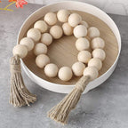 Decorative Wood Bead Garland with Tassels - Rustic Farmhouse Decor