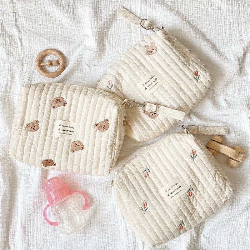 Diaper Bag with Embroidered Animal Motifs
