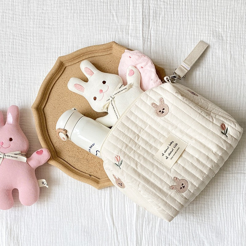 Diaper Bag with Embroidered Animal Motifs