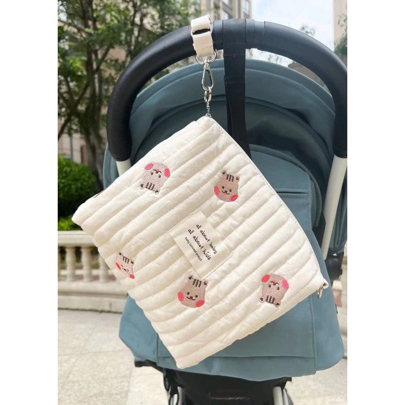 Diaper Bag with Embroidered Animal Motifs
