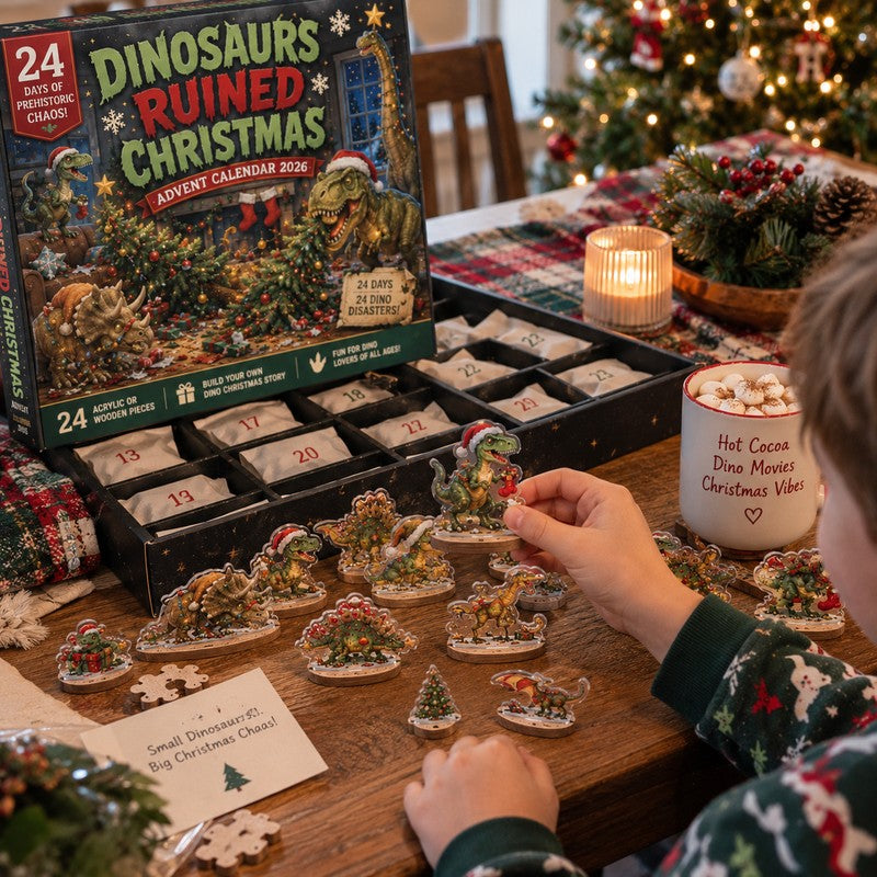 Dinosaur Christmas Advent Calendar - Wooden or Acrylic Charm Set