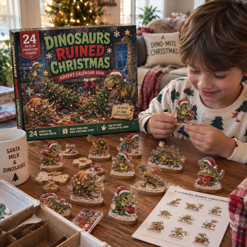 Dinosaur Christmas Advent Calendar - Wooden or Acrylic Charm Set