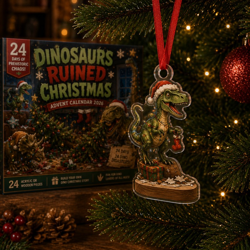 Dinosaur Christmas Advent Calendar - Wooden or Acrylic Charm Set
