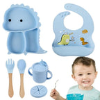 Dinosaur Shaped Divided Plate Set with Bib Cup and Cutlery