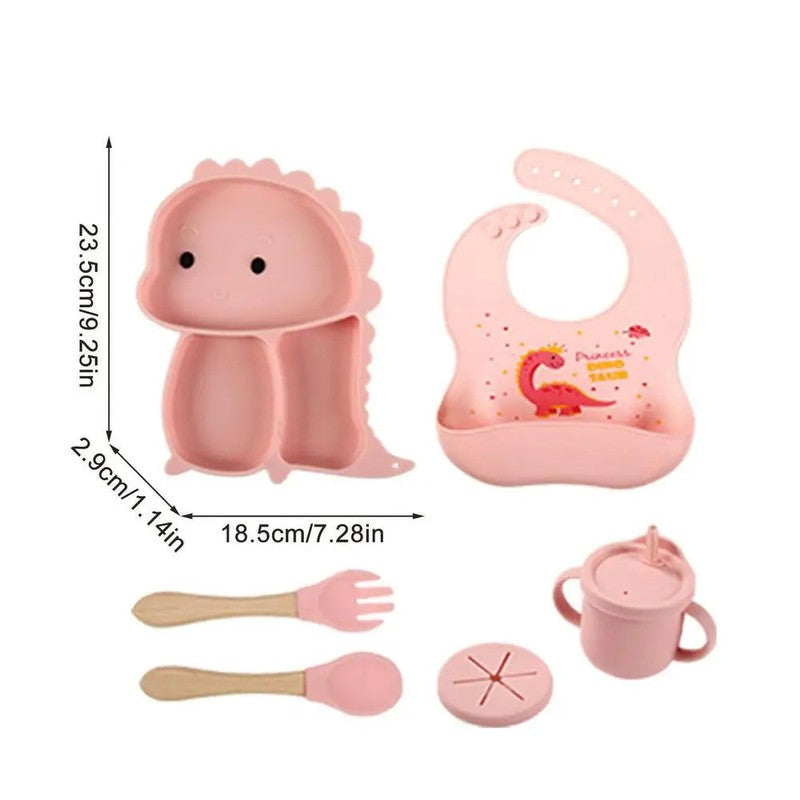 Dinosaur Shaped Divided Plate Set with Bib Cup and Cutlery