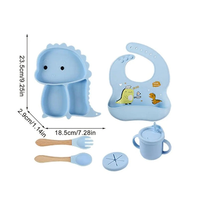 Dinosaur Shaped Divided Plate Set with Bib Cup and Cutlery