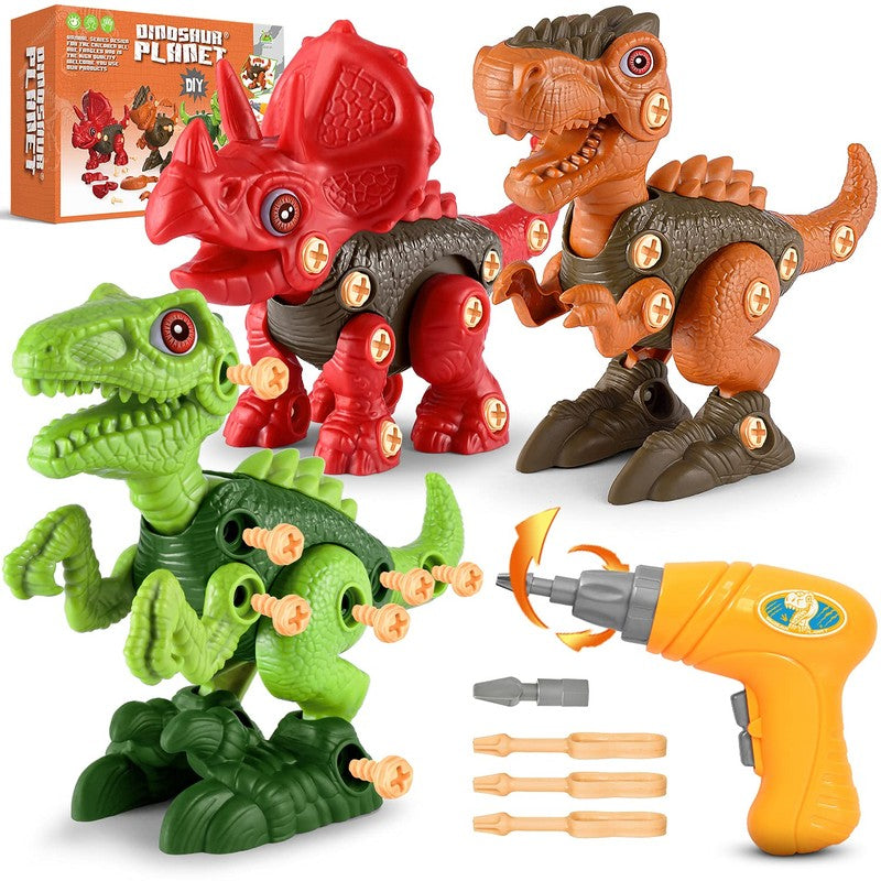 Dinosaur Toy Set - Buildable Tyrannosaurus Rex, Triceratops, Velociraptor