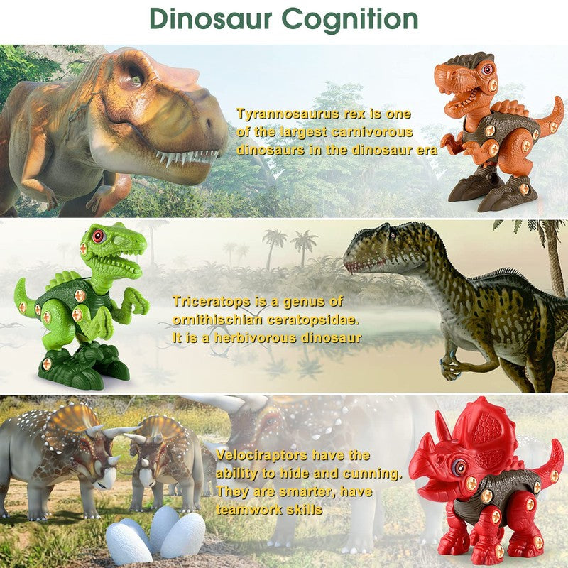 Dinosaur Toy Set - Buildable Tyrannosaurus Rex, Triceratops, Velociraptor
