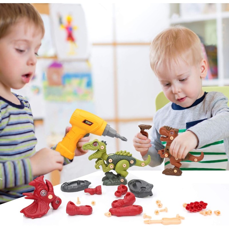 Dinosaur Toy Set - Buildable Tyrannosaurus Rex, Triceratops, Velociraptor