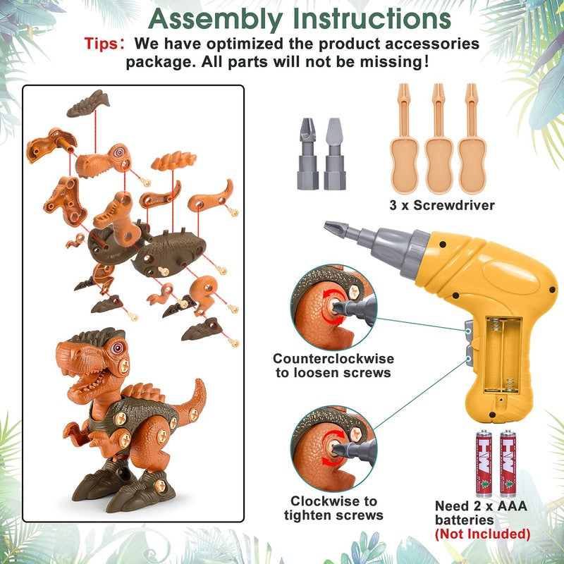 Dinosaur Toy Set - Buildable Tyrannosaurus Rex, Triceratops, Velociraptor