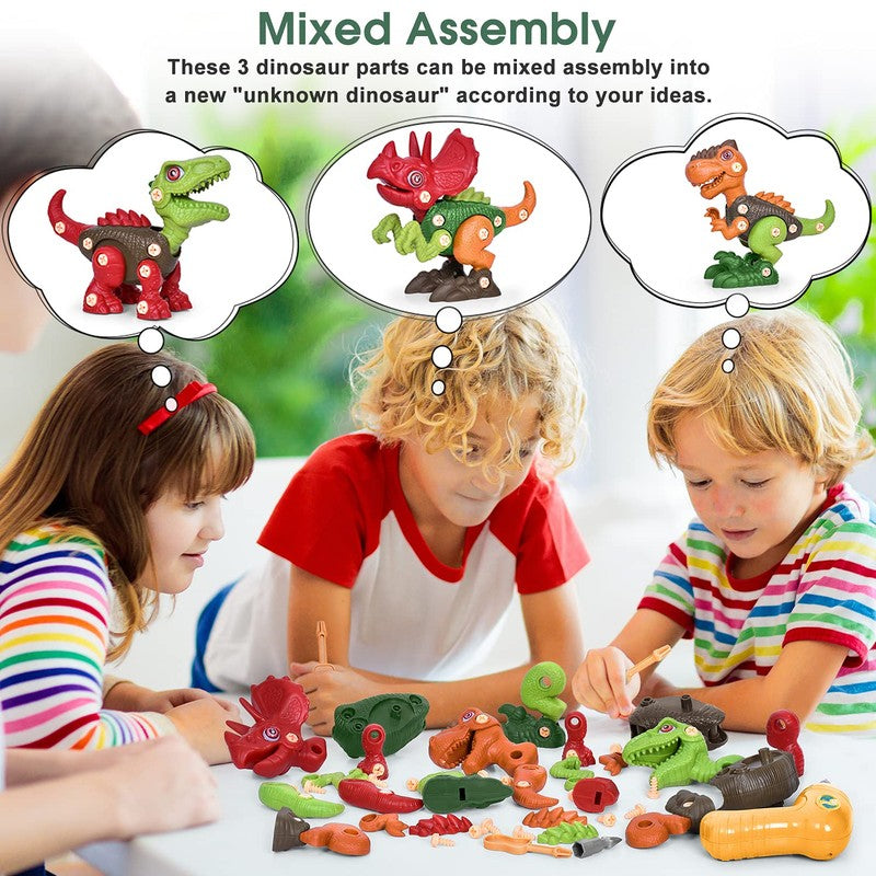 Dinosaur Toy Set - Buildable Tyrannosaurus Rex, Triceratops, Velociraptor