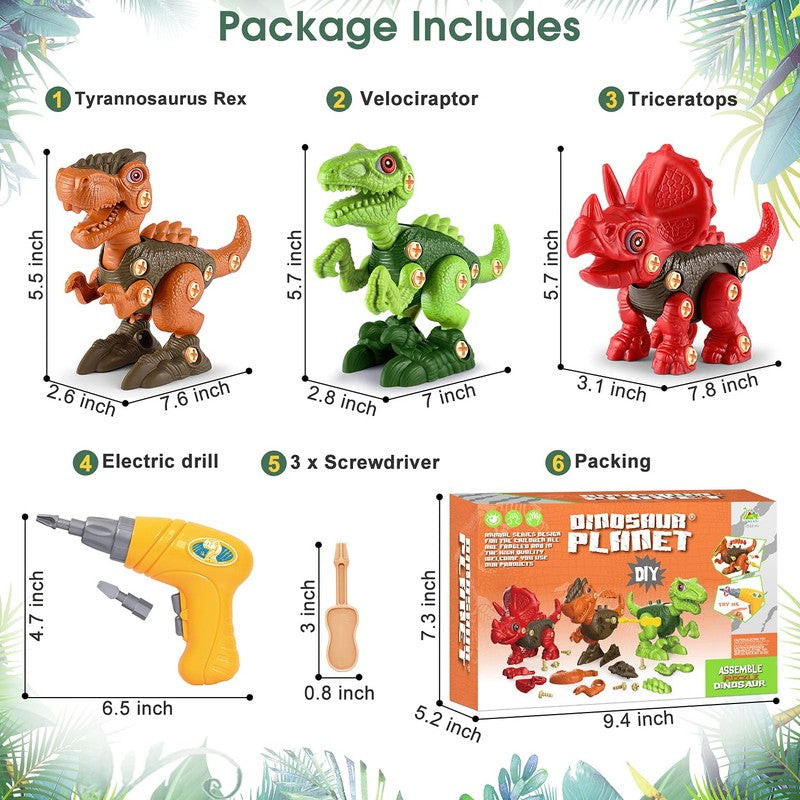 Dinosaur Toy Set - Buildable Tyrannosaurus Rex, Triceratops, Velociraptor