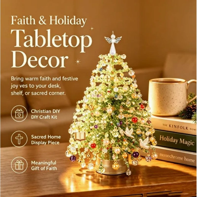 DIY Beaded Christmas Tree Kit with Battery-Powered LED Lights