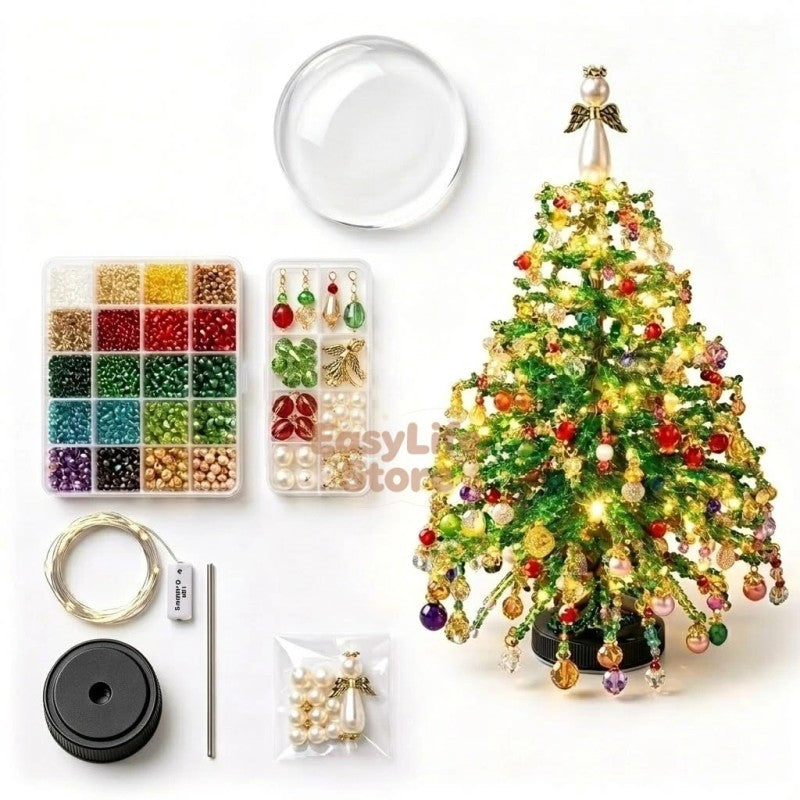DIY Beaded Christmas Tree Kit with Battery-Powered LED Lights