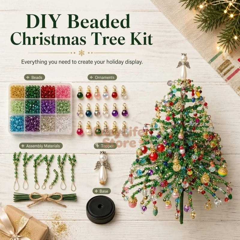 DIY Beaded Christmas Tree Kit with Battery-Powered LED Lights