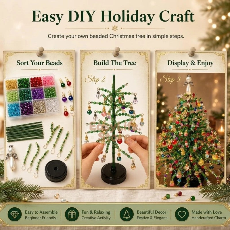 DIY Beaded Christmas Tree Kit with Battery-Powered LED Lights