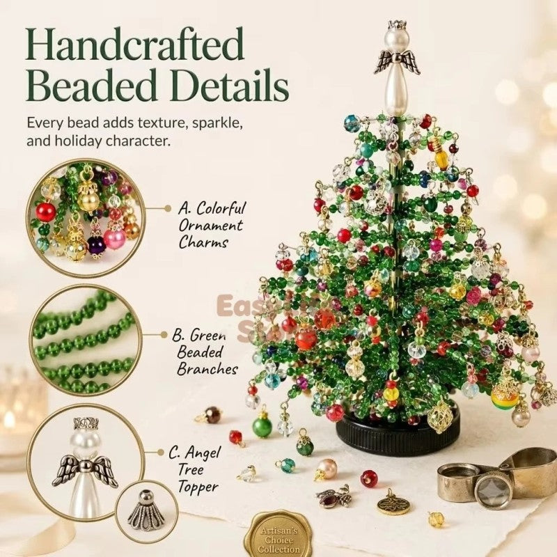 DIY Beaded Christmas Tree Kit with Battery-Powered LED Lights