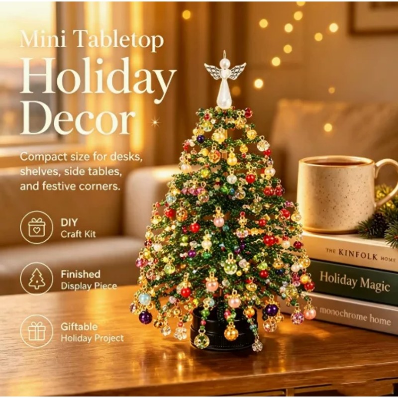 DIY Beaded Christmas Tree Kit with Battery-Powered LED Lights