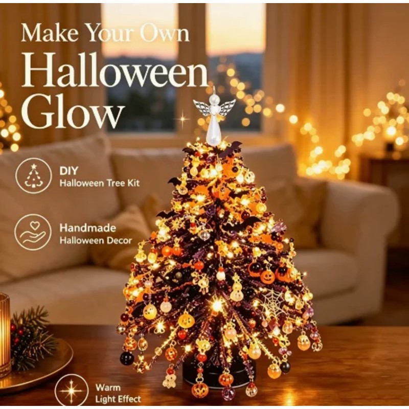 DIY Beaded Christmas Tree Kit with Battery-Powered LED Lights