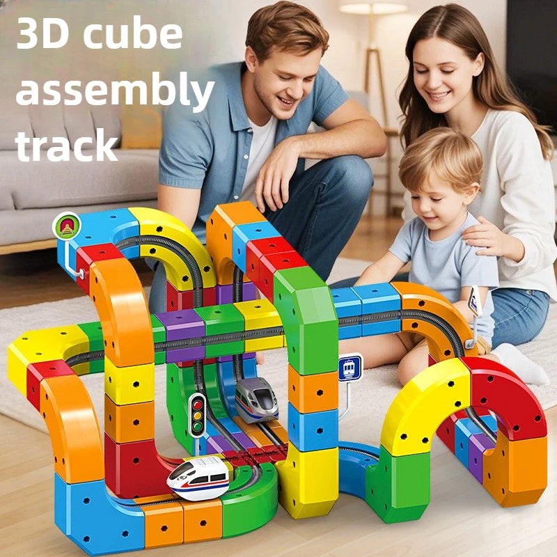 DIY Building Block Train Track Set - Magnetic Cube Rail Toy