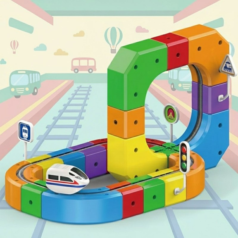 DIY Building Block Train Track Set - Magnetic Cube Rail Toy