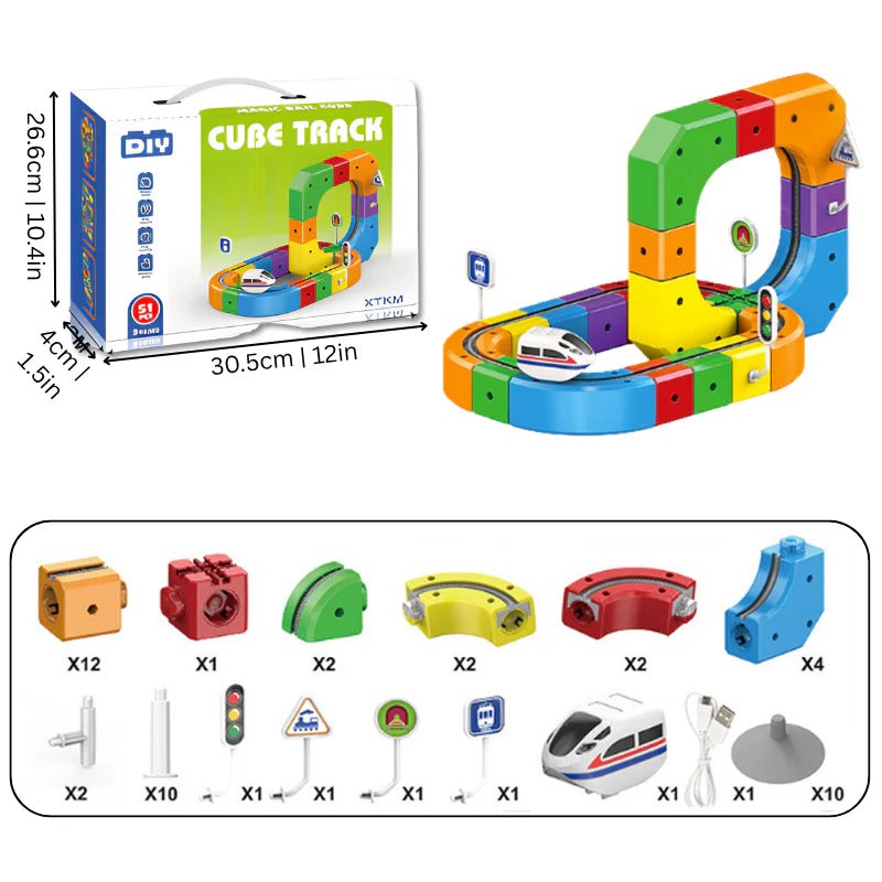 DIY Building Block Train Track Set - Magnetic Cube Rail Toy