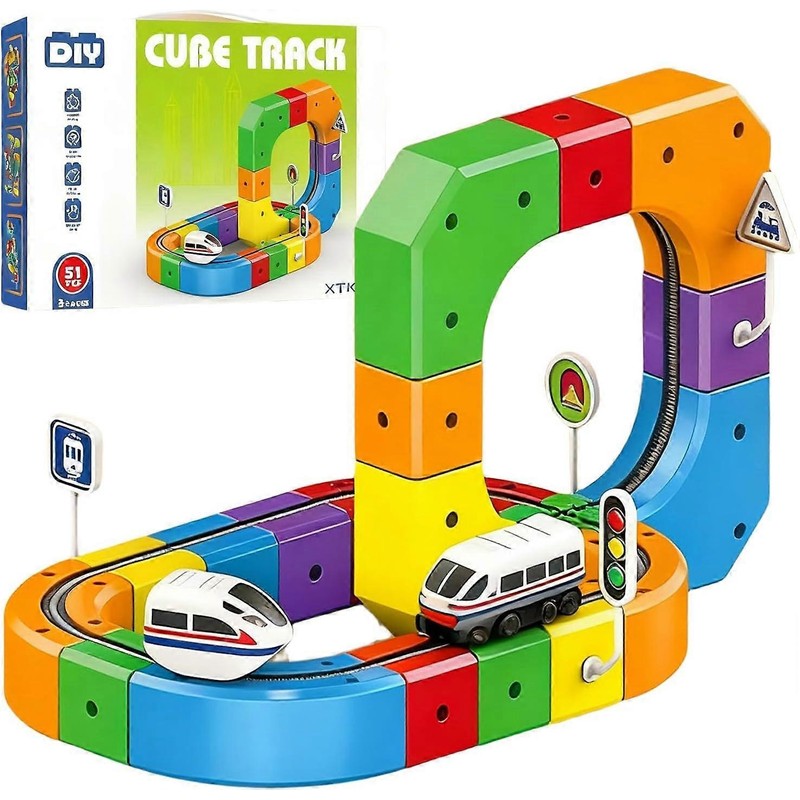 DIY Building Block Train Track Set - Magnetic Cube Rail Toy
