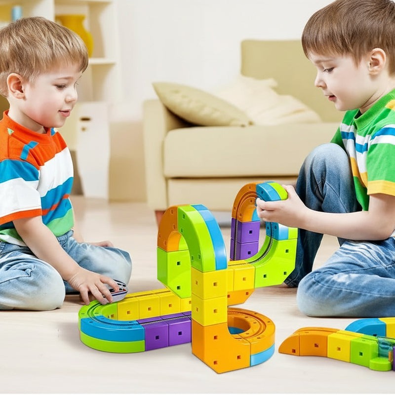 DIY Building Block Train Track Set - Magnetic Cube Rail Toy