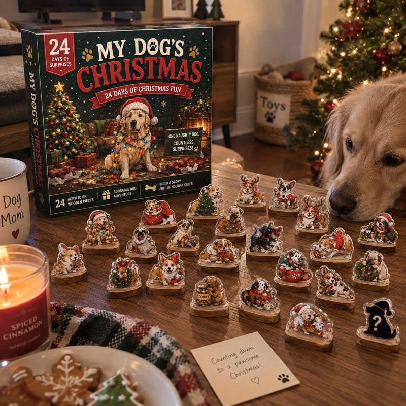 Dog-themed Christmas Advent Calendar with 24 Ornament Charms