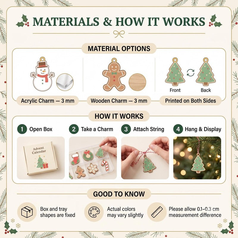 Dog-themed Christmas Advent Calendar with 24 Ornament Charms