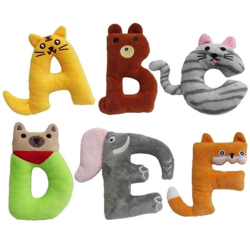 Dog Toy - Plush Squeaky Alphabet Letter with Animal Characters