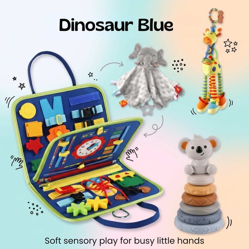Educational Toy Bundle - Montessori Busy Board with Sensory Stacking Tower