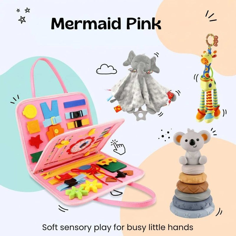 Educational Toy Bundle - Montessori Busy Board with Sensory Stacking Tower