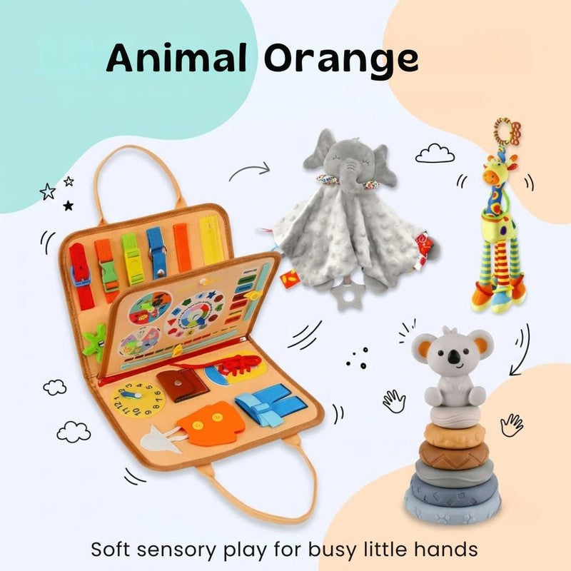Educational Toy Bundle - Montessori Busy Board with Sensory Stacking Tower
