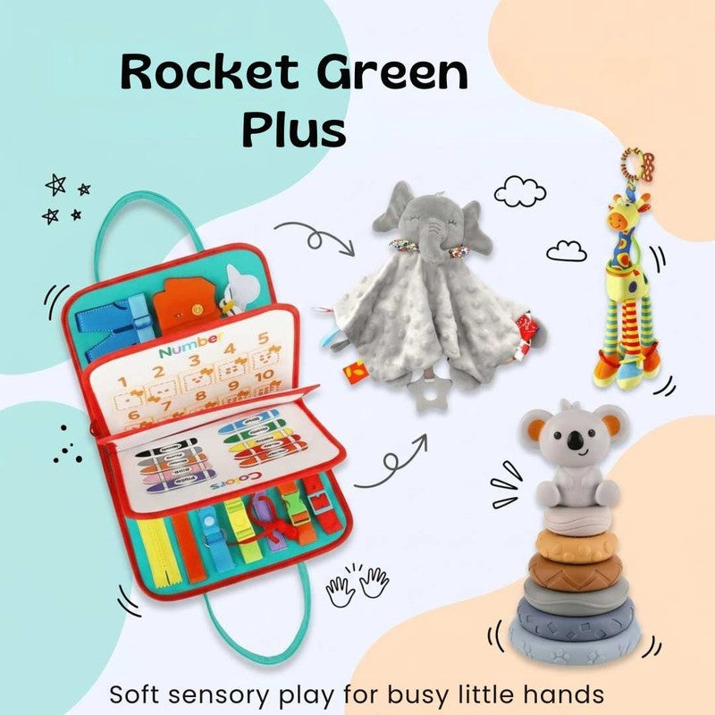 Educational Toy Bundle - Montessori Busy Board with Sensory Stacking Tower