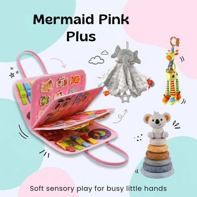Educational Toy Bundle - Montessori Busy Board with Sensory Stacking Tower