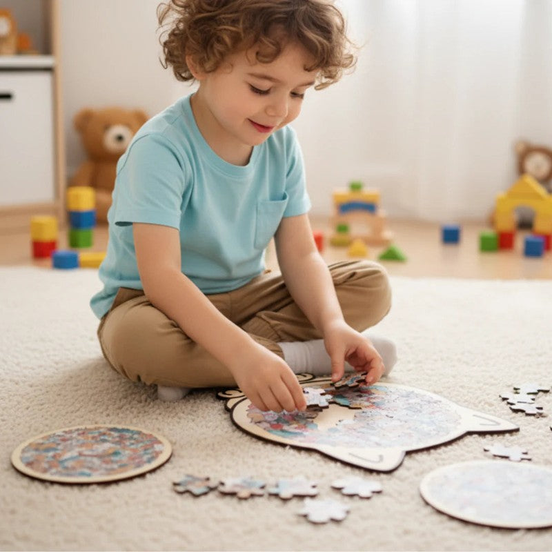 Educational Toy - Cat-Shaped Jigsaw Puzzle with Cartoon Cats