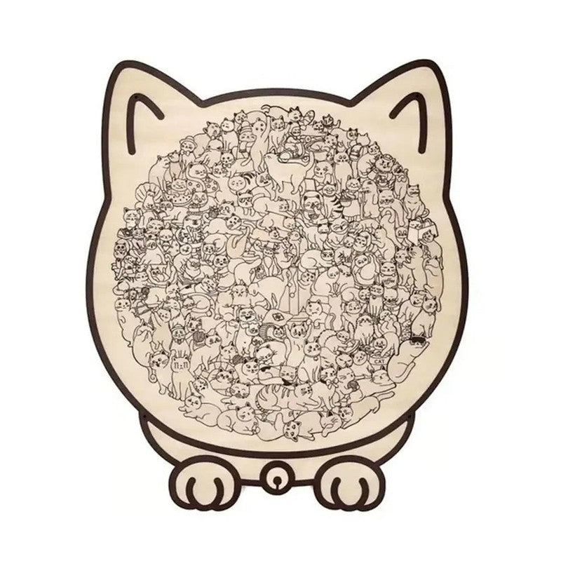 Educational Toy - Cat-Shaped Jigsaw Puzzle with Cartoon Cats