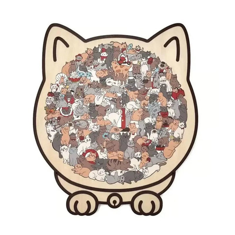 Educational Toy - Cat-Shaped Jigsaw Puzzle with Cartoon Cats