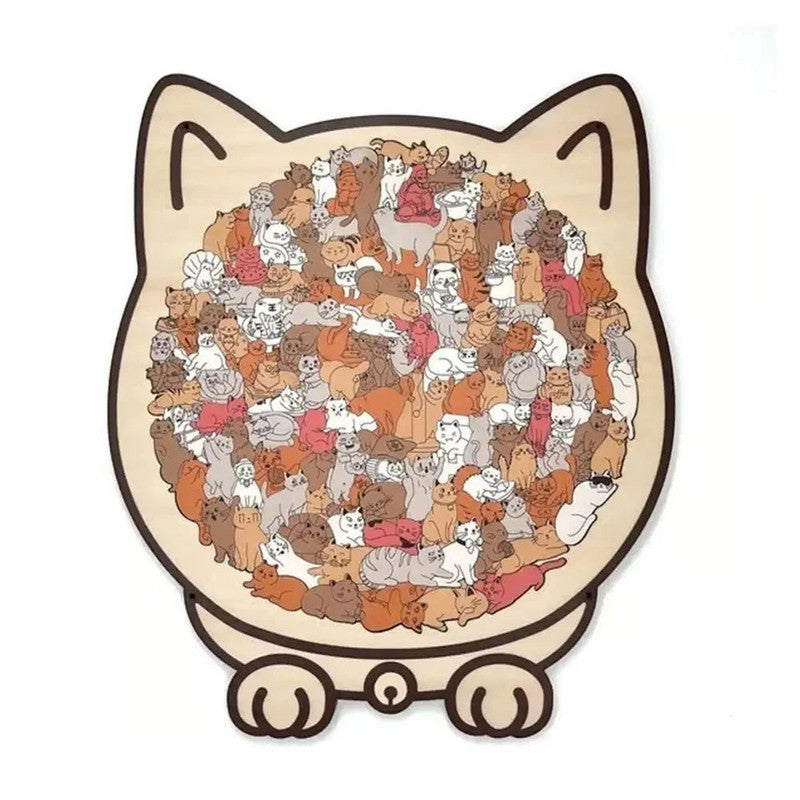 Educational Toy - Cat-Shaped Jigsaw Puzzle with Cartoon Cats