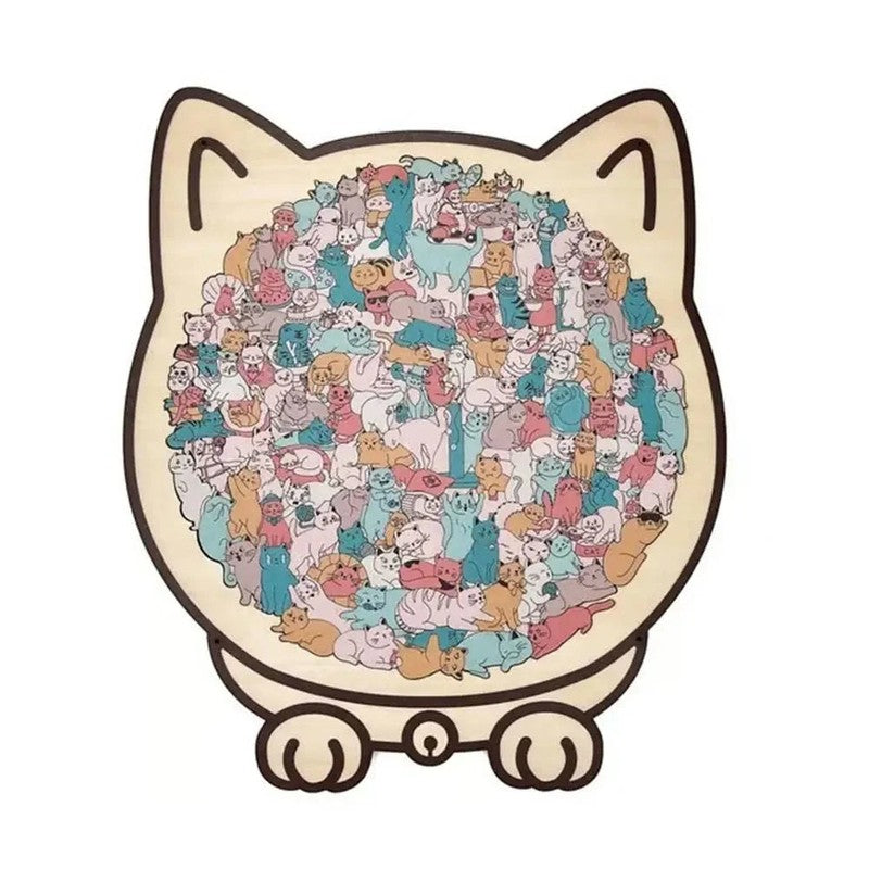 Educational Toy - Cat-Shaped Jigsaw Puzzle with Cartoon Cats