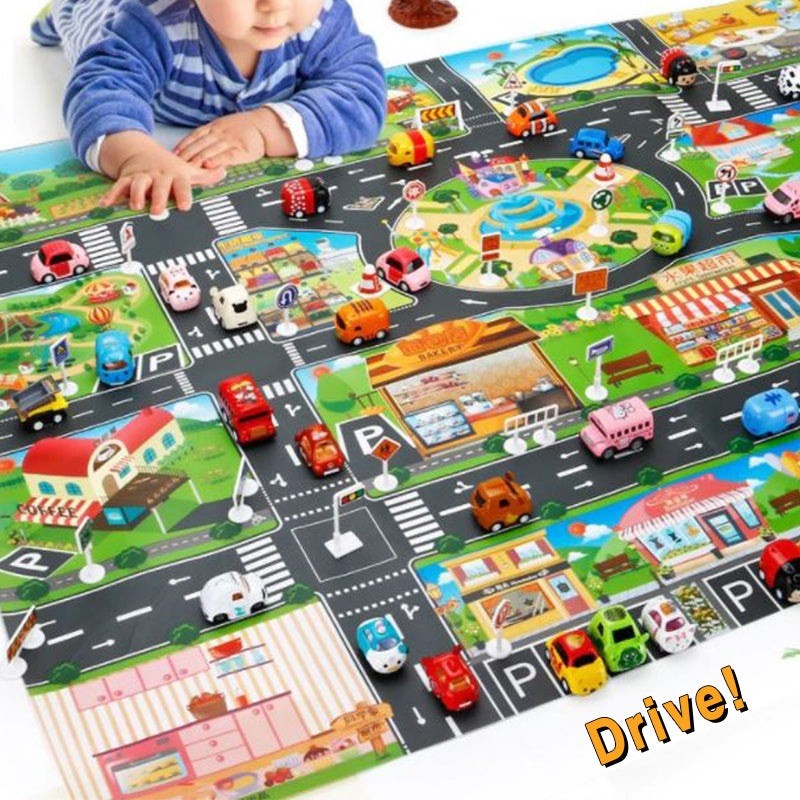 Educational Toy City Map Play Set with Roads and Toy Cars