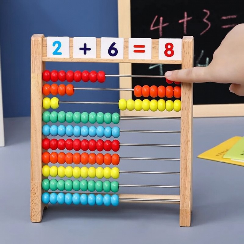 Educational Toy - Classic Wooden Abacus with Multi-Coloured Beads