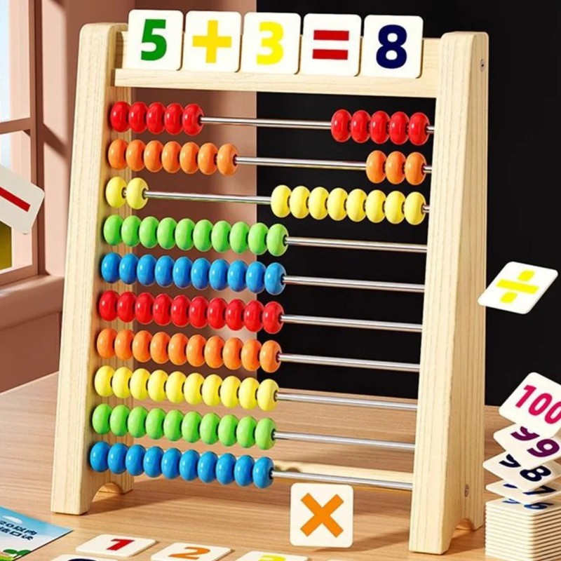 Educational Toy - Classic Wooden Abacus with Multi-Coloured Beads